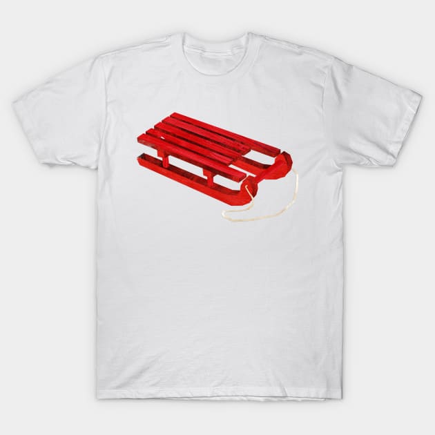 Red wooden sledge T-Shirt by Babban Gaelg